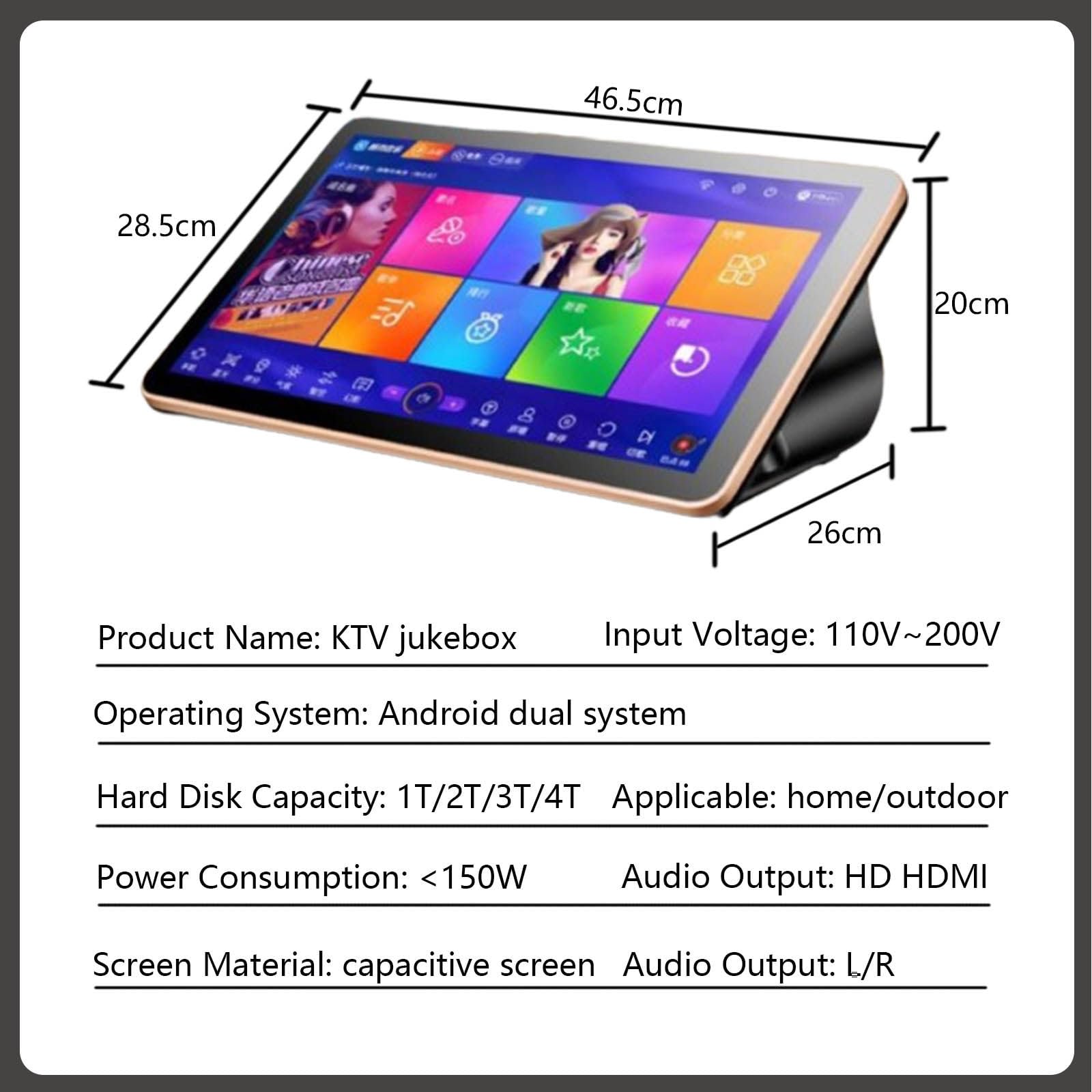 Macchina per Karaoke, KTV Singing Karaoke Player, 18,5 pollici Touch Screen Telefono Telecomando e App Controllo Cloud Scarica Canzoni Tutto in Uno Macchina per Karaoke con Microfono Wireless, Nero-