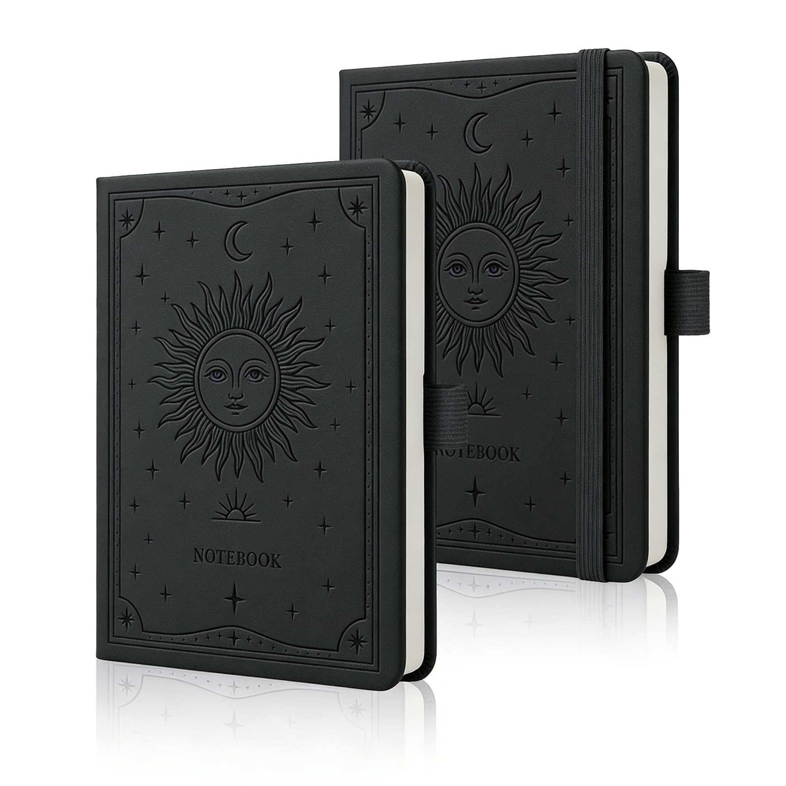 SIMDAO 2 Pack A6 Pocket Notebook, 300 Pages Small Notebook with Leather Hardcover, 100 GSM Lined Paper Notepad - 9.5 x 14.5 cm Portable Notepad for Work, Journaling, Travel (Black)