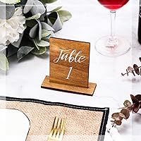 Vista 6 de Chunful 20 números de mesa de madera para boda con base de madera, centros de mesa de boda rústicos para mesas, letrero de número para decoración