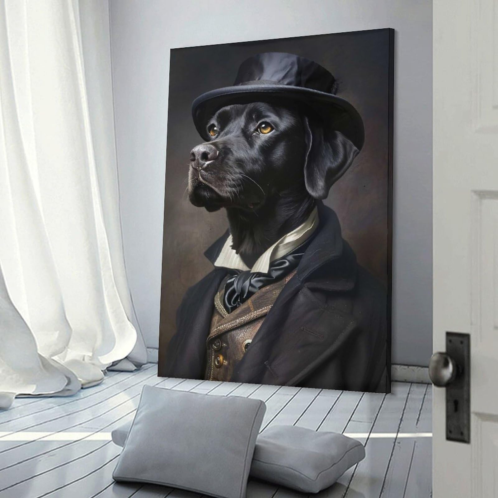 Junmoney Dapper Dog Portrait Canvas Wall Decor, 08x12inch(20x30cm), for Office, Study Or Home Workspace, Wall Art That Adds Style to Work Areas