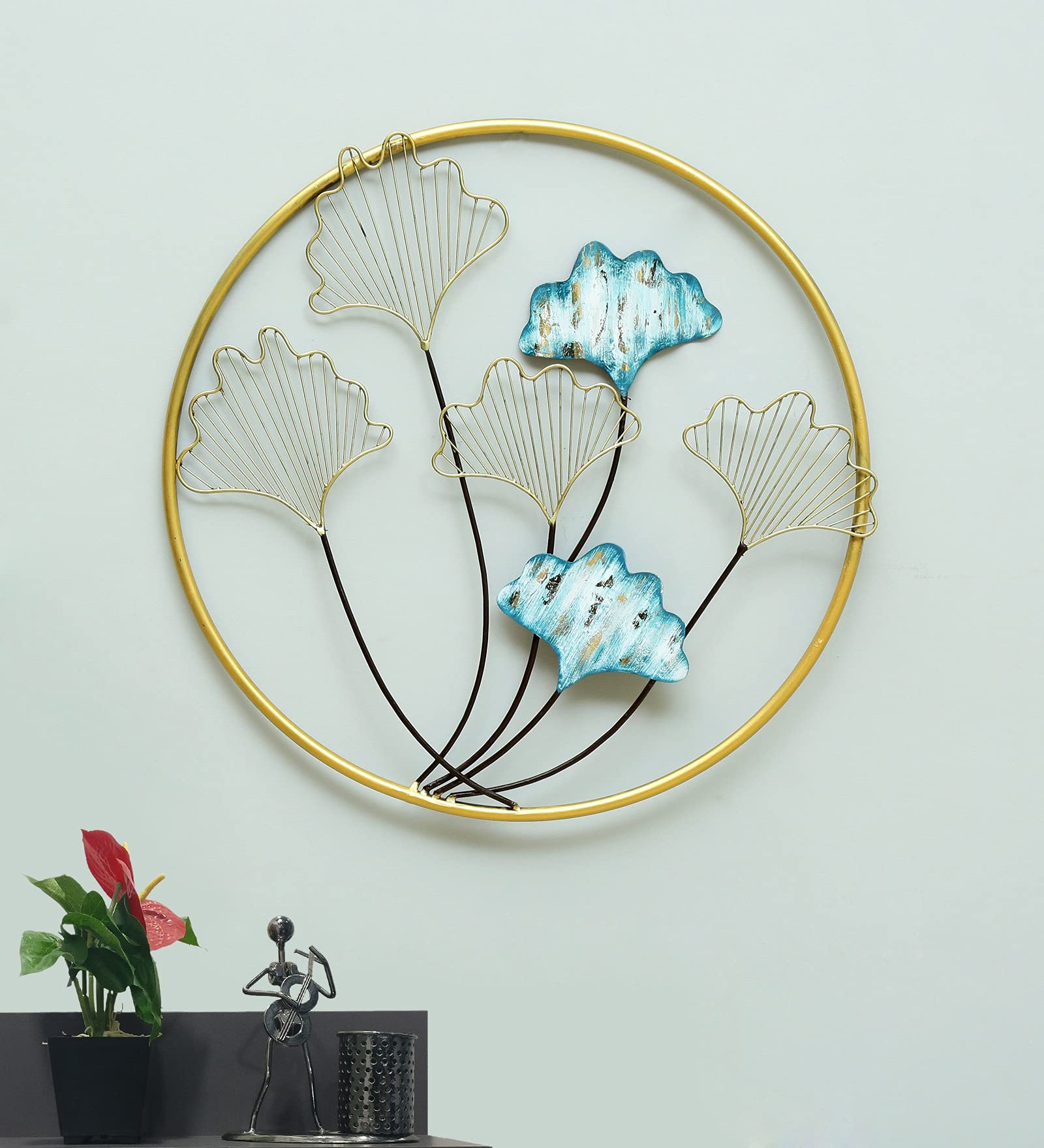 vedas Multicolour Wrought Iron Nora Ginko Leaf Wall Decor ative Hanging & Sculpture Home Decor (Size 24 x 24 inches)