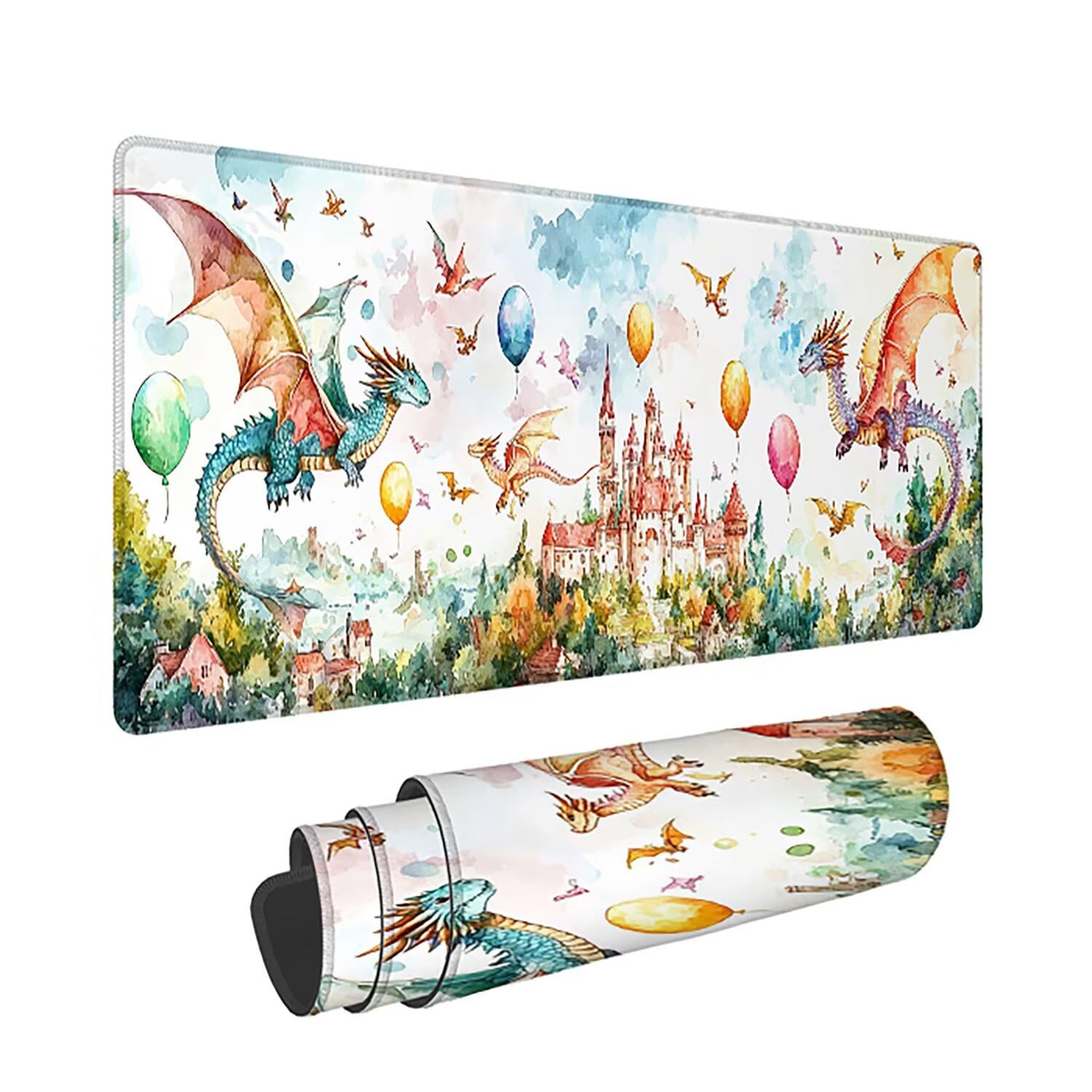 Podkładka pod mysz XXL Dragon - 1600x800x3mm - wielokolorowa duża mata na biurko z przeszytymi krawędziami i antypoślizgowa wodoodporna do komputera, przenośna poprawia precyzję i szybkość -35568