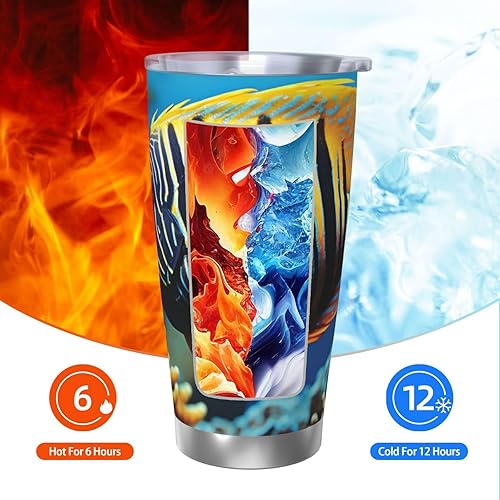 Miniatura 6 de Vaso de acero inoxidable de 20 onzas con aislamiento al vacío para agua y café, taza de café con estampado de peces de ángel real, taza de viaje de