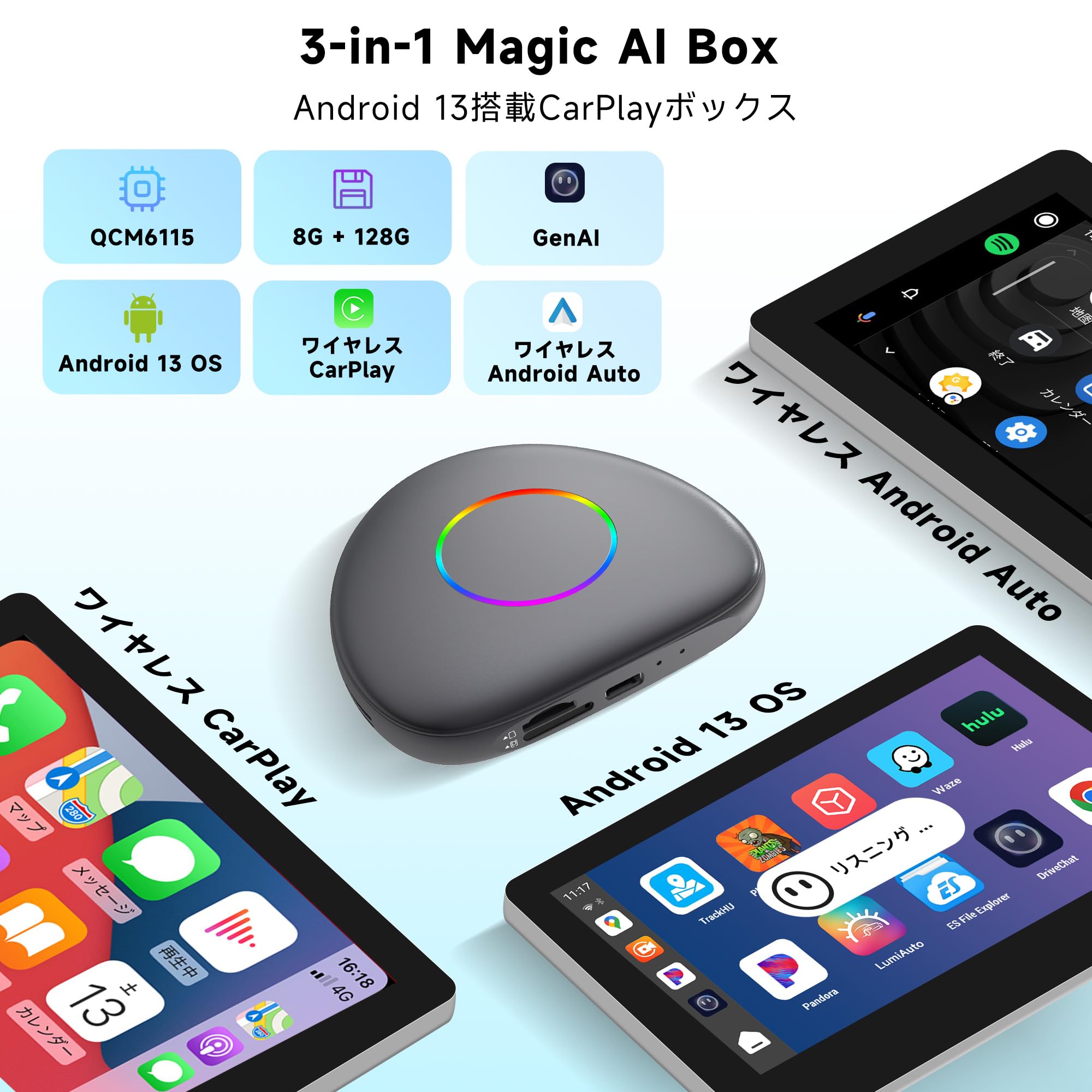 AIBOX AndroidAuto CarPlay ATOTO ワイヤレス ATOTO車載AIボックスリングキット スマートAndroidシステム