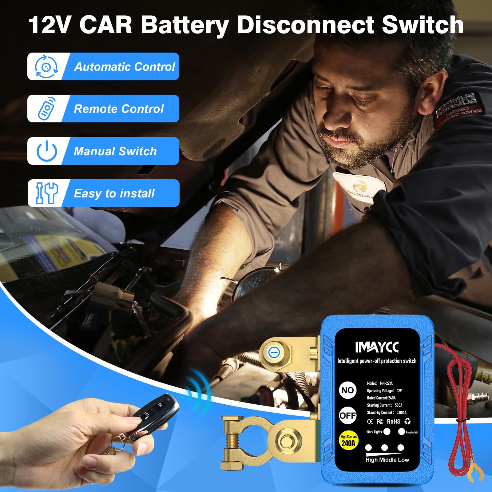 IMAYCC Coupe Circuit Batterie 12v, Coupe Batterie 240A, Circuit Voiture, Interrupteur D'arrêt Automatique pour Voiture, RV, ATV, Camion, Bateau.