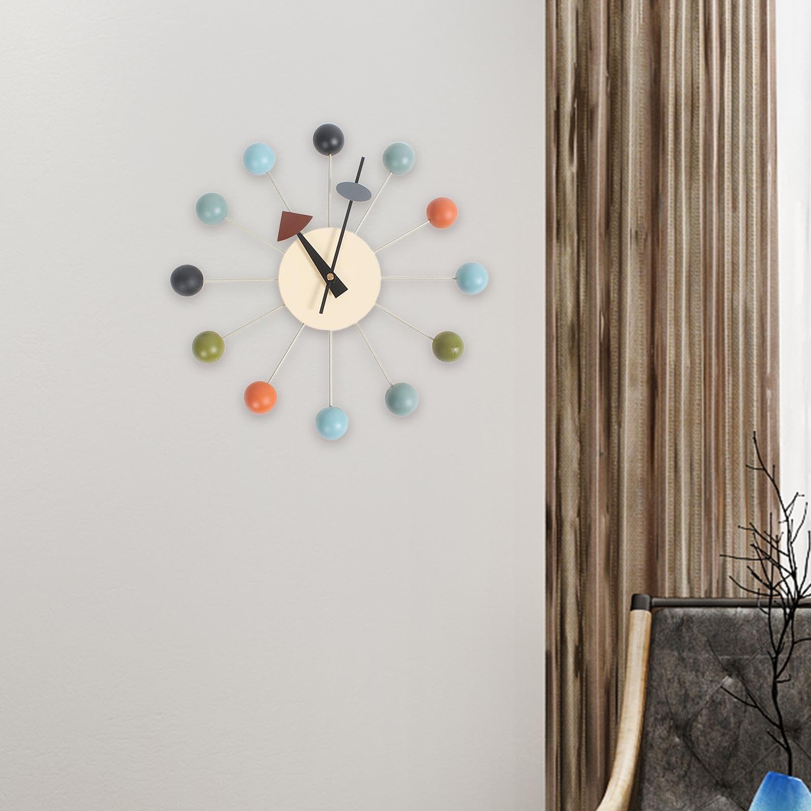 Milageto Große Wanduhr Modern, Holz 3D Wanduhr mit Kugeln, Silent Non-Ticking, batteriebetrieben, 32 cm, Kreative Candy Hängeuhr für Wohnzimmer Küche Büro, Bunter Ball