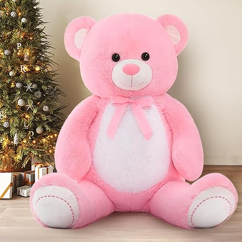 Miniatura 8 de MorisMos Oso de peluche gigante de 4 pies, oso de peluche rosa grande de 51.8 pulgadas para baby shower, oso de peluche rosa grande para regalo de