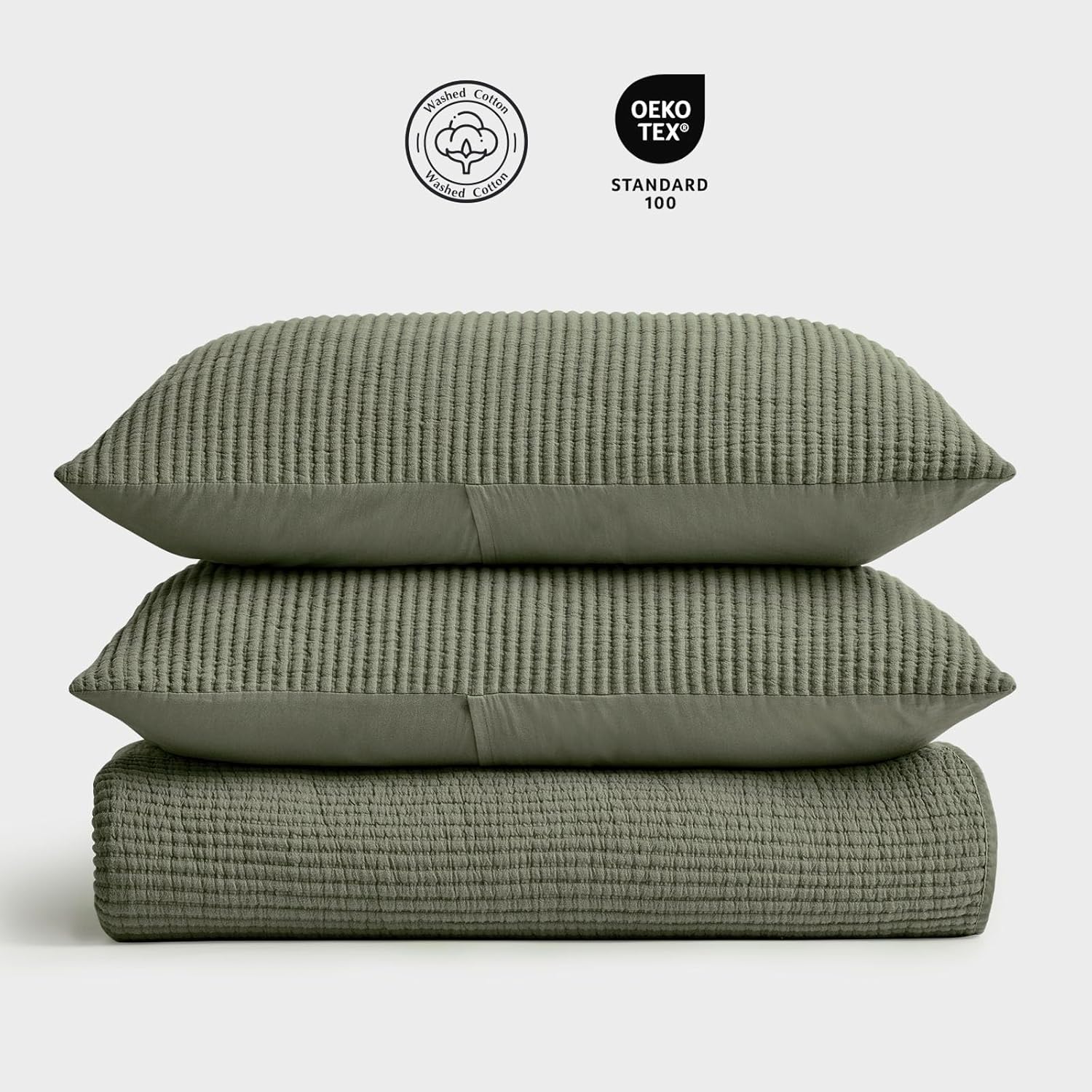 EVERGRACEHOME Cotton Coverlet Set King Size 3 Pieces, Lightweight Soft Ribbed Matelassé Bedspread Quilt Set, Cozy Oversized Quilted Bedding Set with 2 Pillow Shams for All Seasons, Olive Green - Image 5
