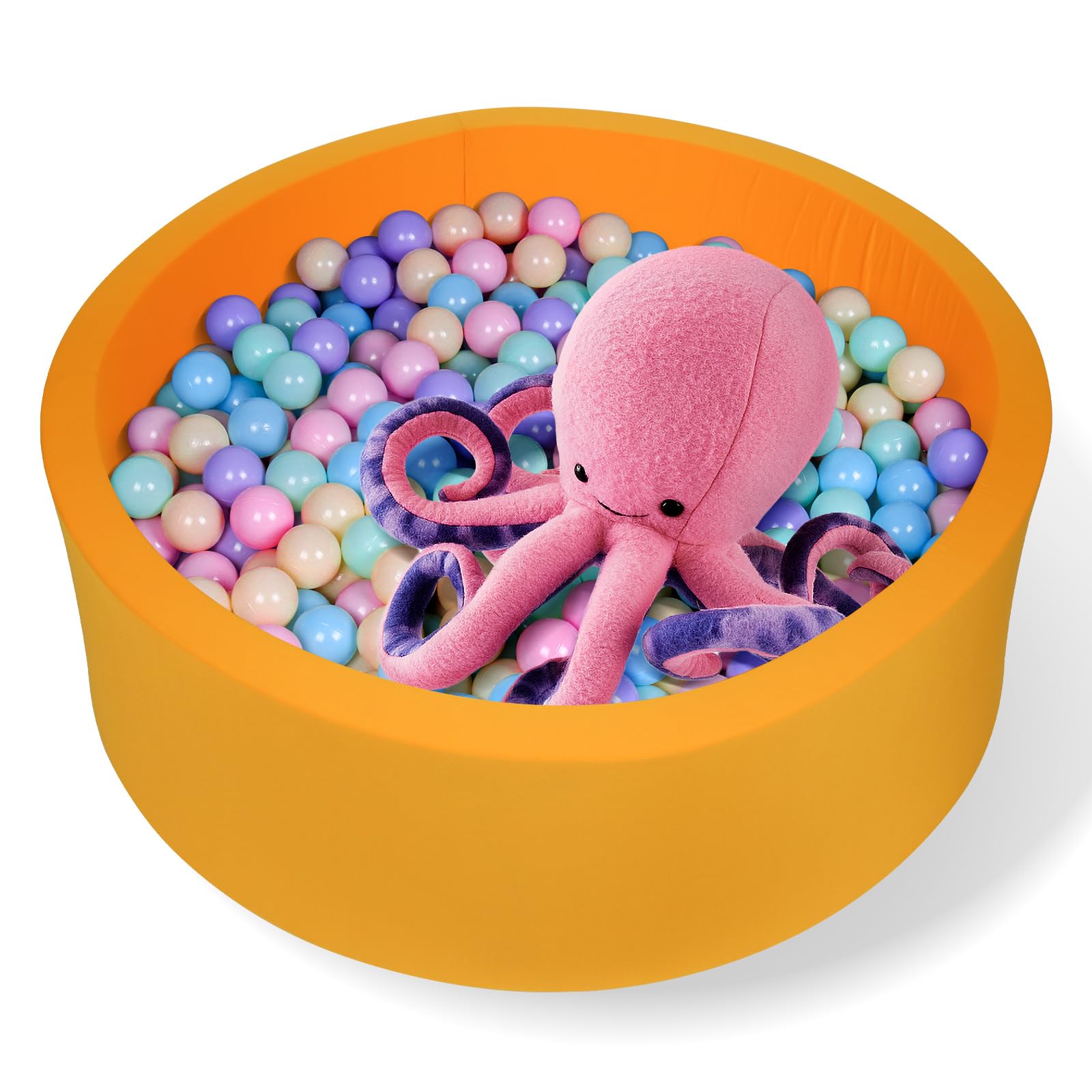 FUBOTRAD Ball Pit for Balls 35.4" x 11.8" Round Foam Ball Pits for Kids Toddlers Soft Play Equipment - Balls NOT Included (Yellow)
