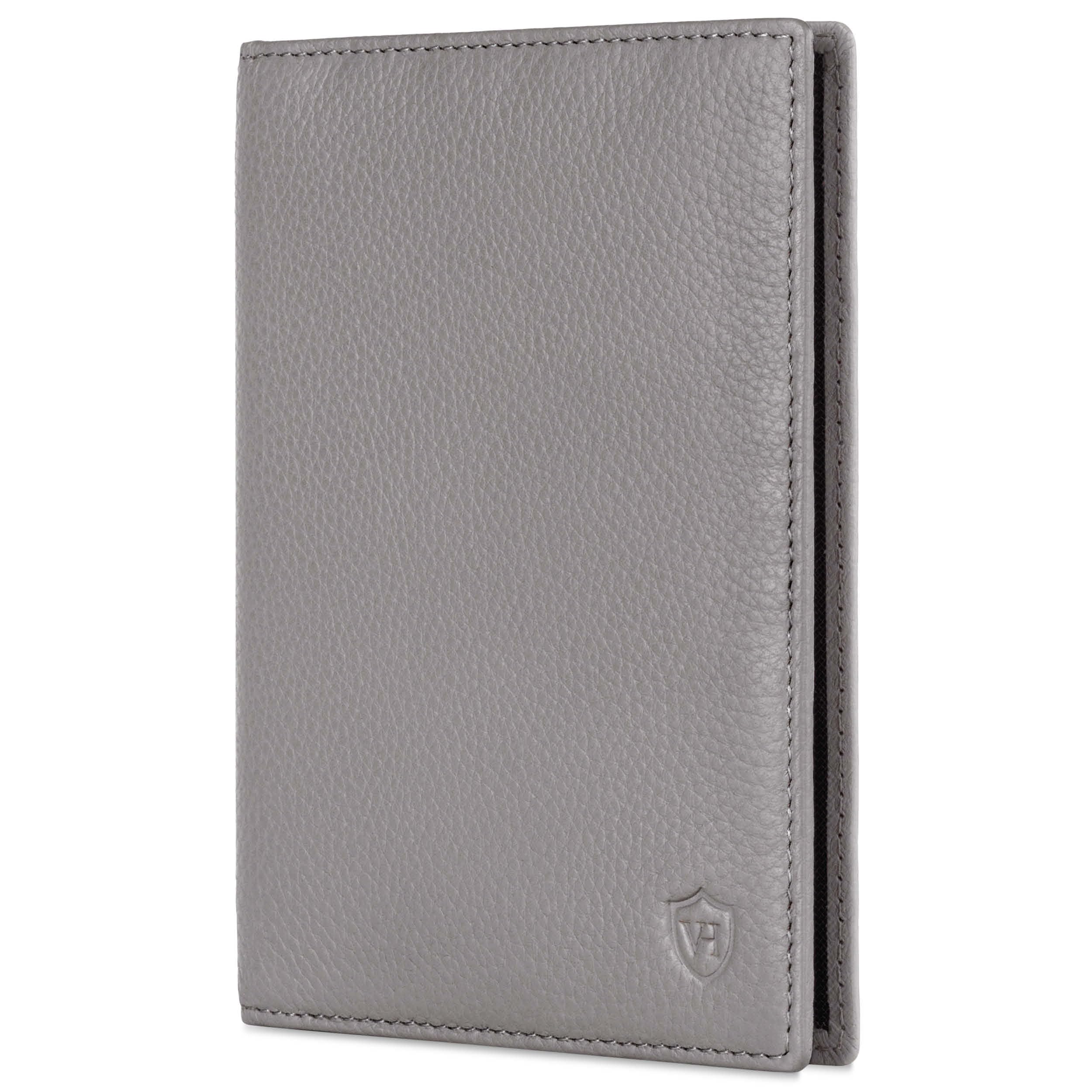 VON HEESEN Funda de piel para pasaporte con protección RFID para hombre y mujer, gris, Funda para pasaporte