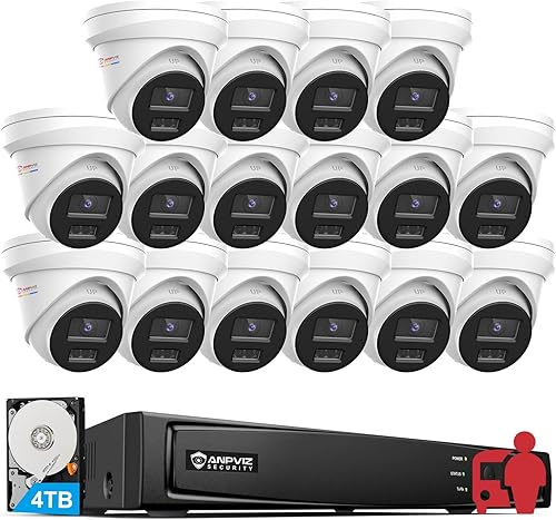 Anpviz Sistema de cámara de seguridad PoE de 16CH 4K comercial, 16 piezas H.265+ con cable de 8MP cámaras IP al aire libre con micrófono, visión