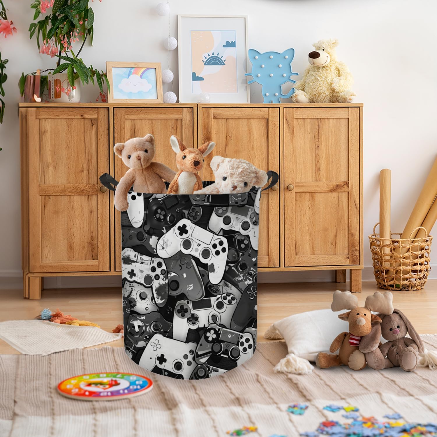 Gaming Gamer Laundry Basket, Vintage Game Controller Waterproof Collapsible Laundry Hamper Dirty Clothes Storage Toy Bin Organizer for Boys Kids Room Bedroom College Dorm Bathroom