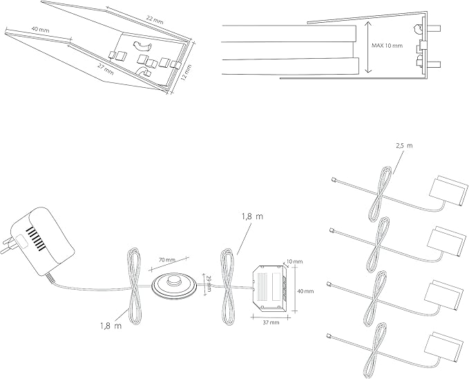 SEBSON SEBSON Vitrineverlichting set van 4 - glazen vloerverlichting LED incl. 12V voeding met schakelaar - LED clips warm wit - glasrandverlichting voor vitrine, plank, tafel photo 3