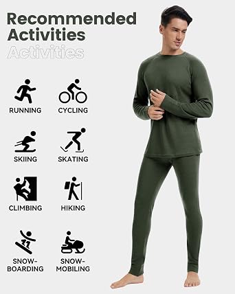 Men's 100% Merino Wool Base Layer Sets Lightweight Active Base Layer for Ski