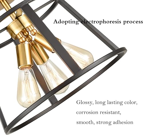 Miniatura 2 de HYDELITE Lámpara de techo semiempotrada estilo casa de campo, moderna lámpara de techo de latón y negro, 3 luces