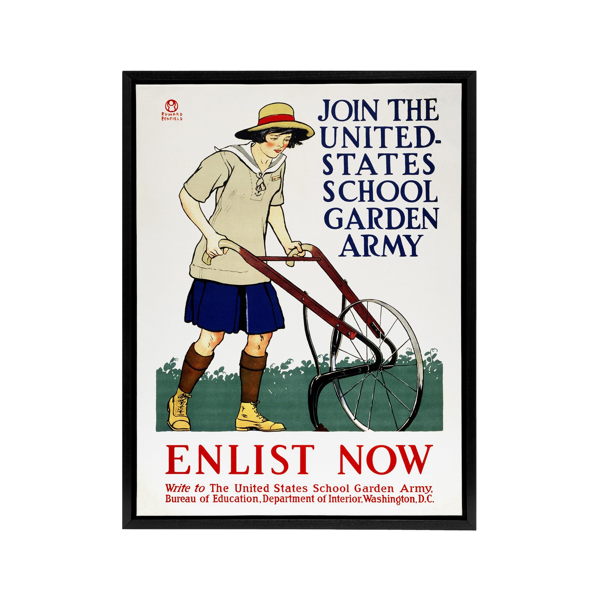 Artery8 United States School Garden Army Canvas Wall Art Print Edward Penfield - White W12" x H16"