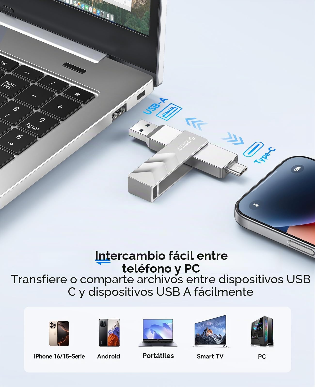 ORICO 1TB Externo SSD hasta 1050 MB/s, USB3.2 Gen2 Disco Duro Externo SSD, Unidad de Estado Sólido para iPhone 16 Serie, iPhone 15 Serie, Smartphone Tipo C, Mac y Vehículo G202