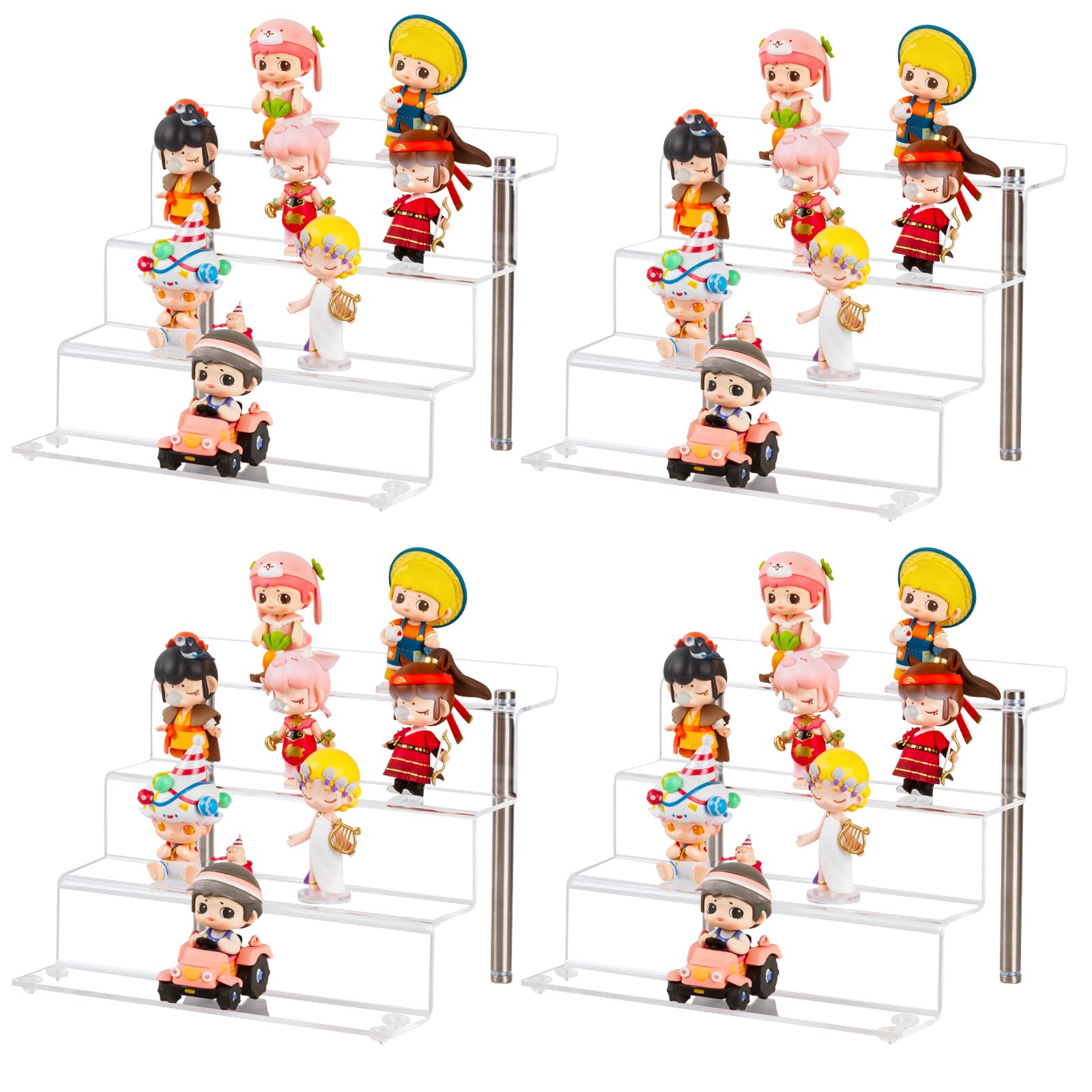 Grande Espositore in Acrilico per Funko Pops Amiibo Figure, Grande Ripiano per Espositore a 4 Gradini per Cupcake Dessert Prodotto (Confezione da 2)(23x21x17cm)