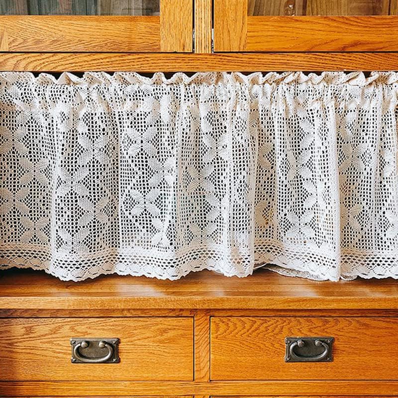 Retro Crochet Kitchen Curtains,Boho Curtain Valance for Kitchen Window Curtain Tiers for Coffee Decor Rod Pocket Farmhouse Short Curtains for Room Divider Tassel Curtain Decor ( Color : A , Size : 45x