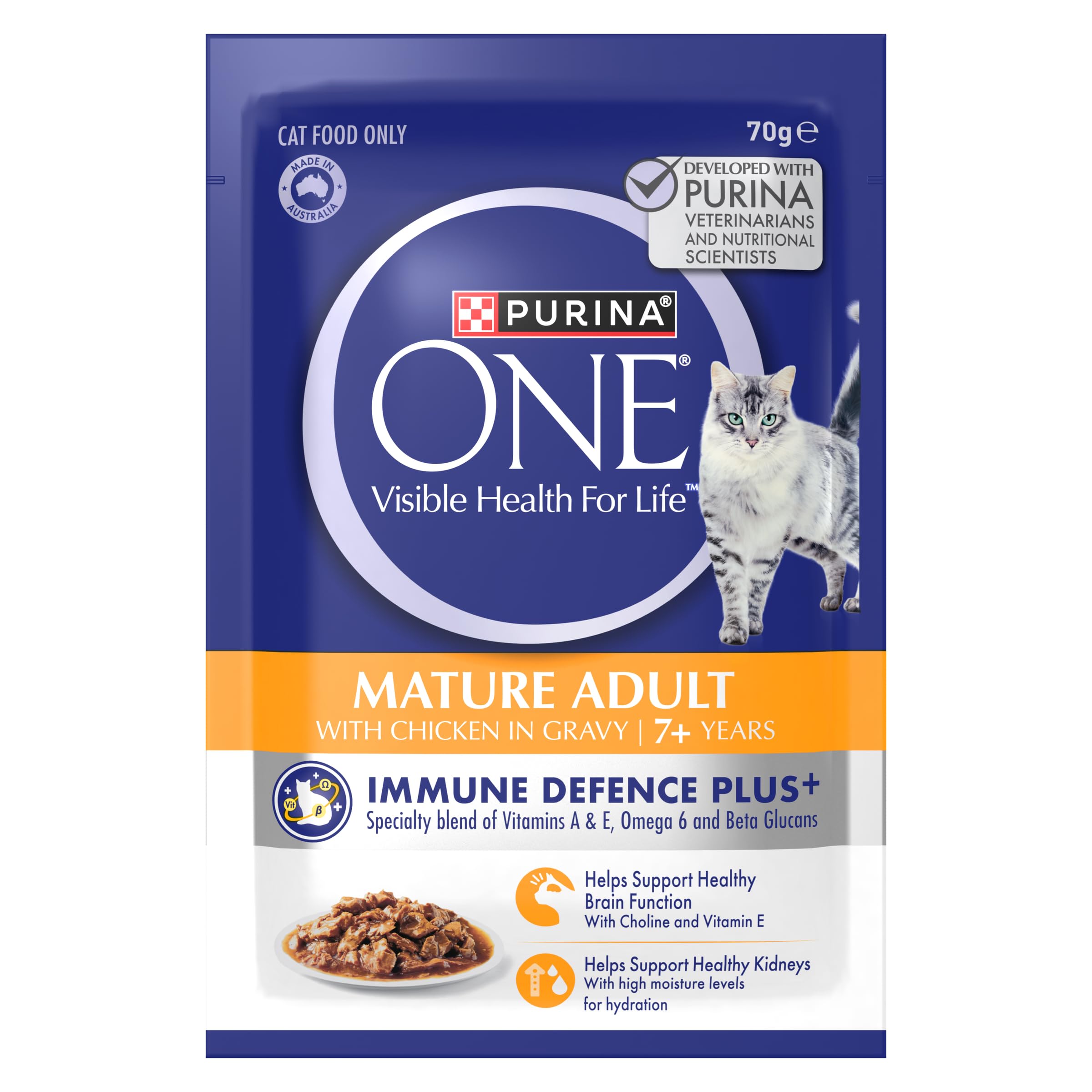 PURINA ONE Mature Adult 7+ Wet Cat Food Succulent Chicken in Gravy Pouch 12x70g