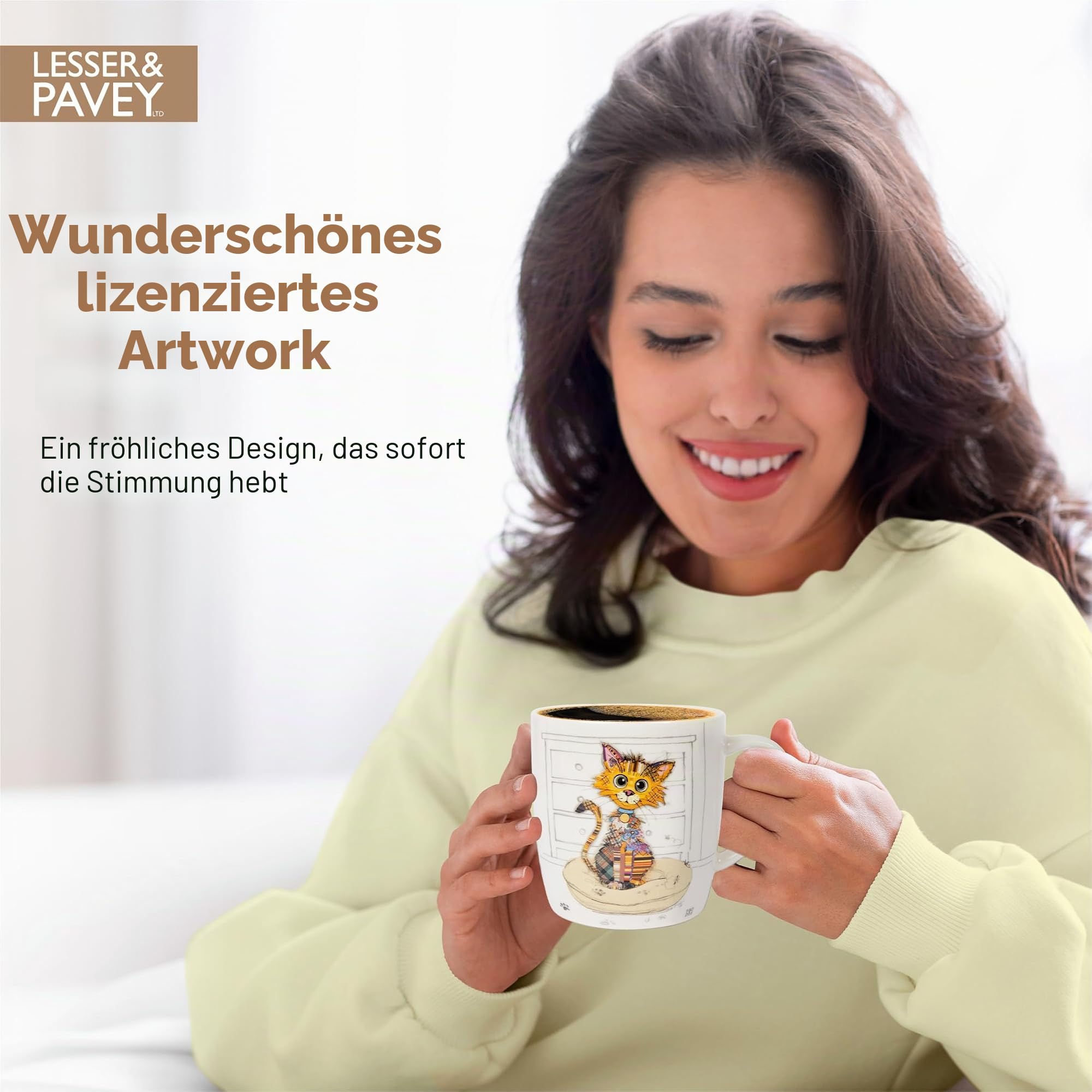 Lesser & Pavey Kaffeetasse im britischen Design, Keramikbecher für Zuhause oder Arbeit, große Tassen für heiße Getränke, Kimba Kätzchen… – Ansicht 4