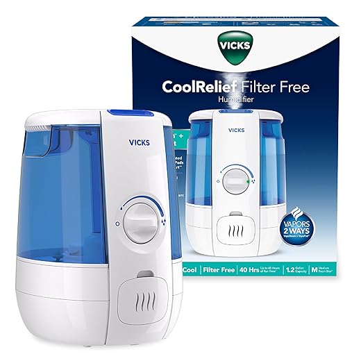 Vicks CoolRelief Cool Mist Humidifier Small to Medium Room Vaporizer for Baby, Kids, Adults, 1.2 Gal