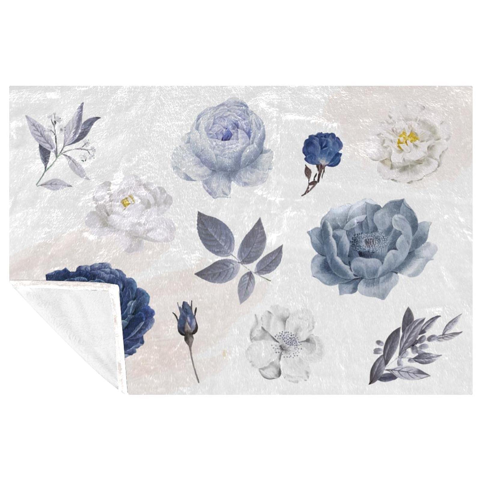 Couverture chaude lit motif rose bleue finitions haut de gamme