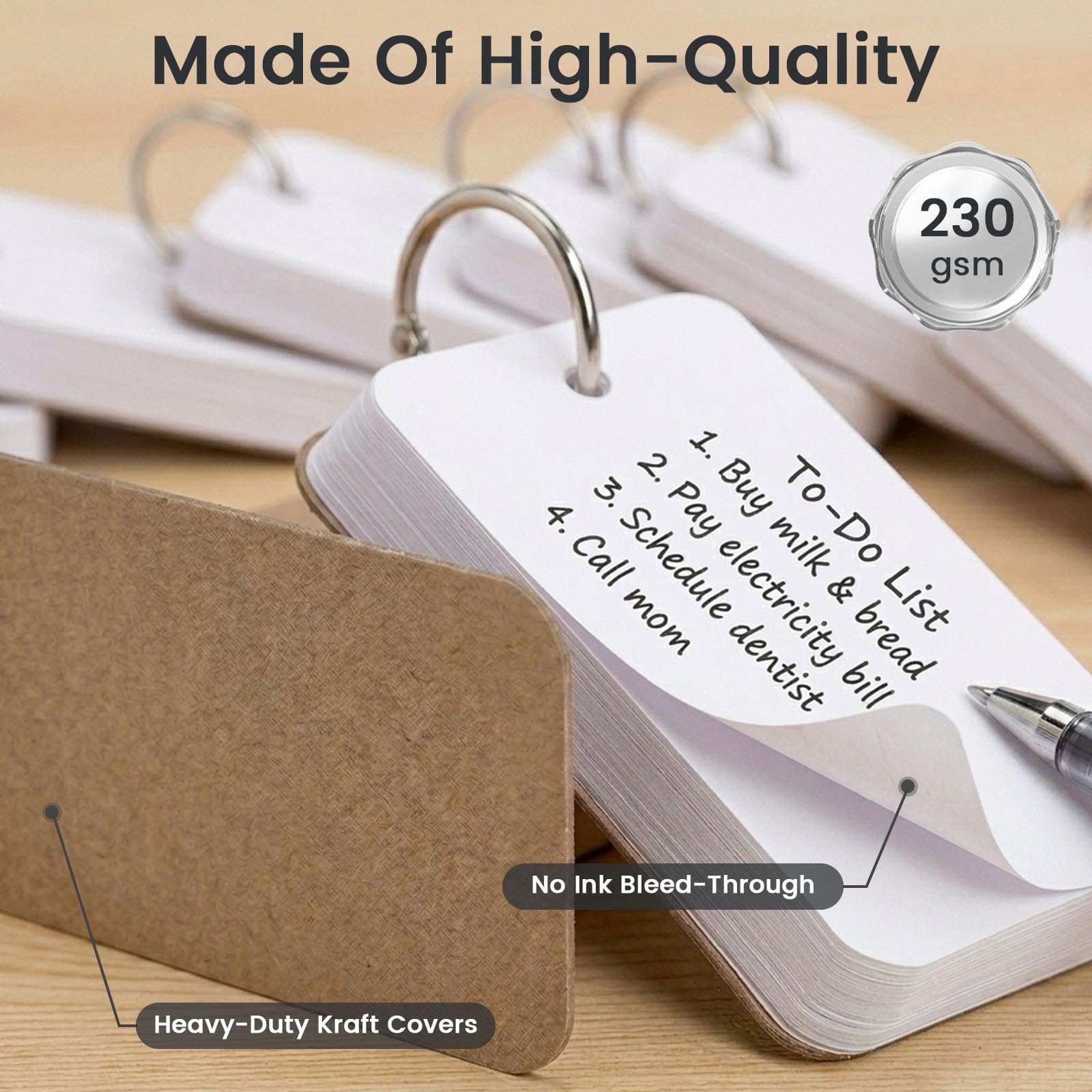 gkood Flash Karten Ring, 300 Teile 5,6 x 8,9 cm Karte Papier Studie Karten Unlinierte farbigen Seiten mit Binder Ring (weiß, 50 Blatt, Pro Set)