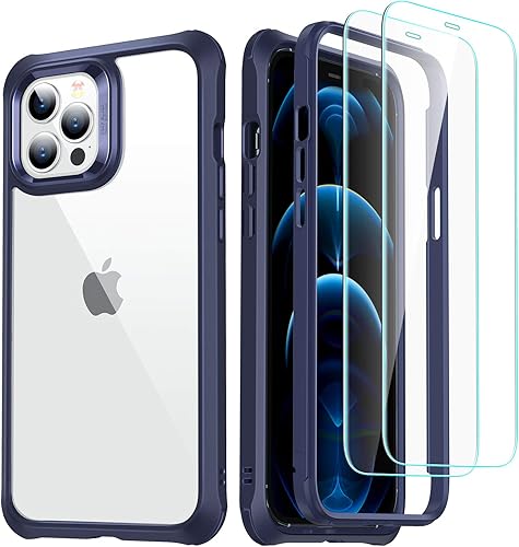 ESR for iPhone 12 Pro Max Case, Full-Body Phone case with 2 Tempered Glass Screen Protectors [Shock-Absorbing] [Scratch-Resistant] for iPhone 2020, 6.7",Transparent Blue