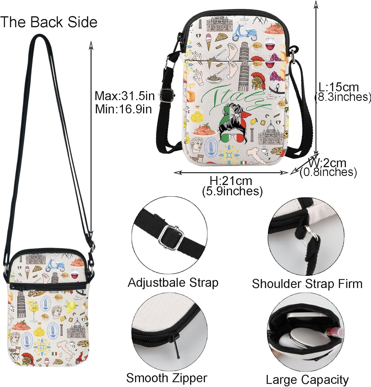 TGBJE Italy Vacation Crossbody Purse Bag Italian Messenger Bag Trip Souvenirs Gift For Italy Lover - Image 4