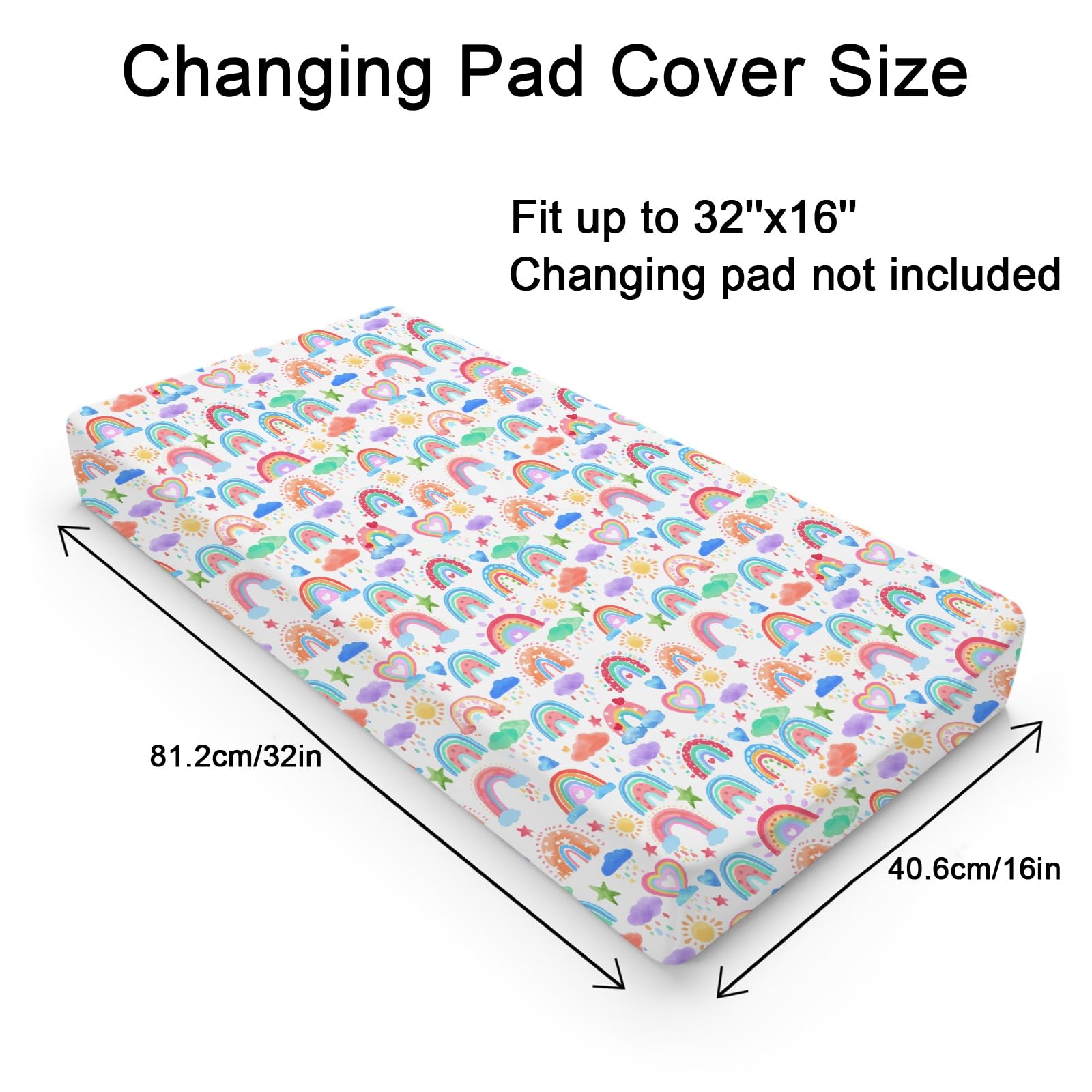 Rainbow Baby Changing Table Pad Covers for Boy Girl 32''x16'' Pastel Watercolor Rainbows Sun Stars Fitted Diaper Change Table Mats Rainbow Lovers Gift Soft Breathable Nursery Changing Table Sheets