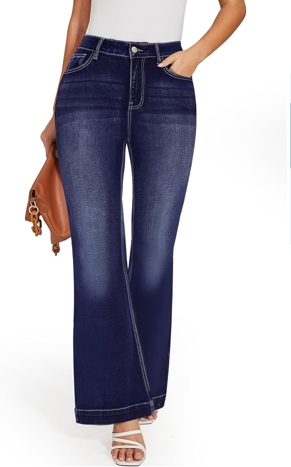 SEASUM Butt Lifting Bootcut Jeans Tummy Control Trendy Flare Leg Jeans for Women Casual Flap Pockets Denim Pants - Image 5