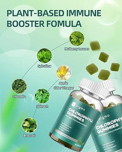 Miniatura 3 de Gomitas de clorofila para desodorante de olor corporal, paquete de 2, gomitas de vitaminas D sin azúcar, 1000 IU, ACV espirulina Chlorella,