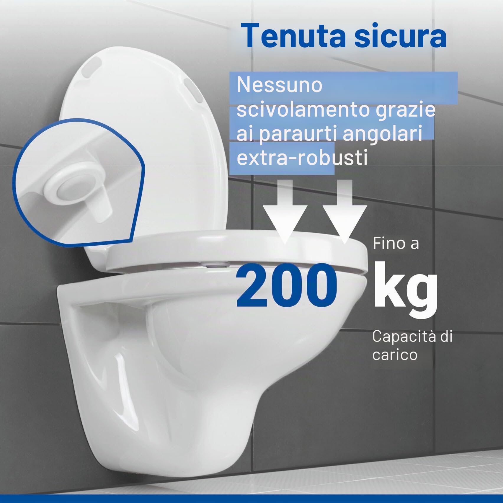 Wenko Sedile WC Secura Comfort, antibatterico, rialzata, Termoindurente, 3737 x 7 x 4443.5 cm, Bianco