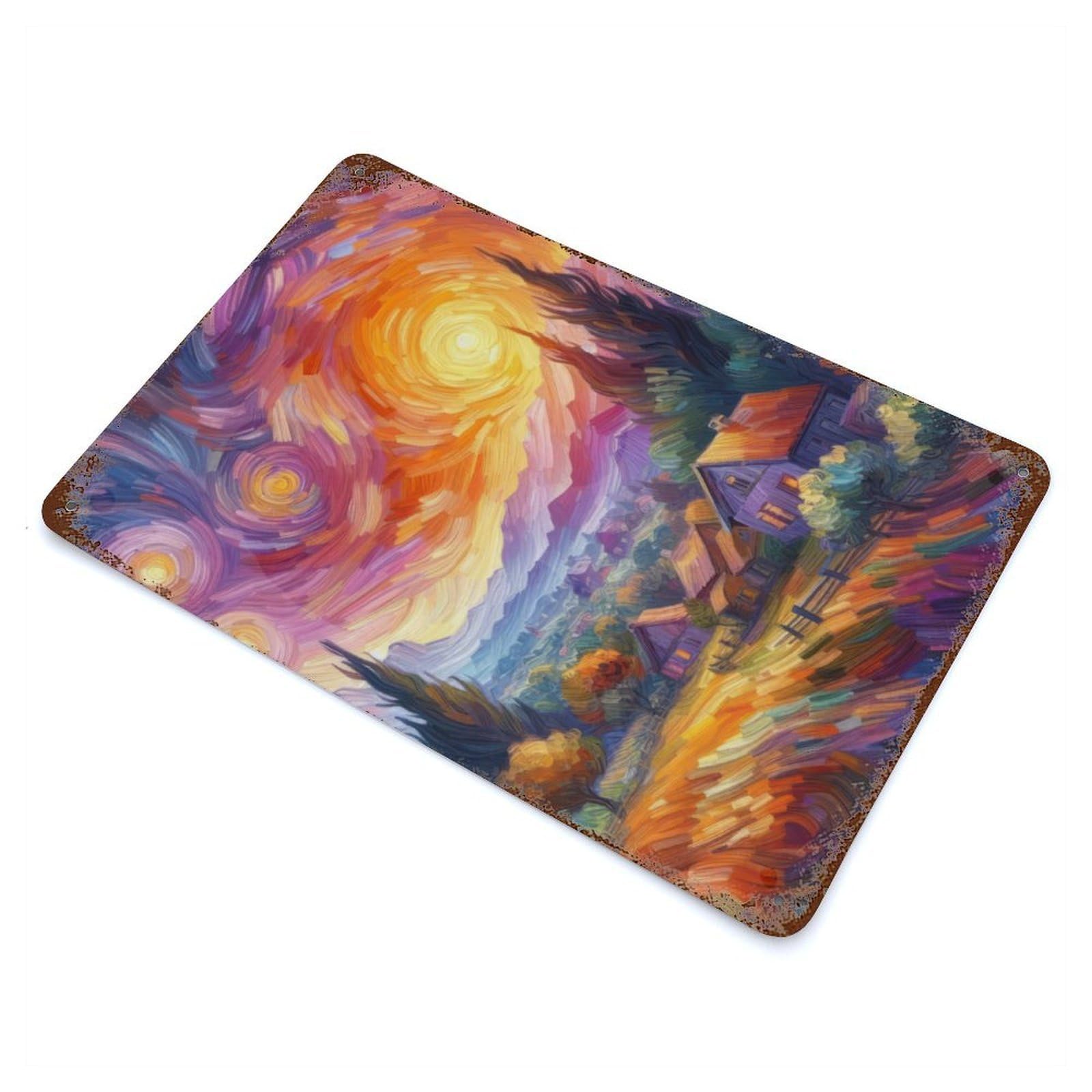 Garage Style Starry Night Village V14 Rusty Metal Tin Sign 11.8"x7.9", Farmhouse Wall Decor for Bar And Workshop