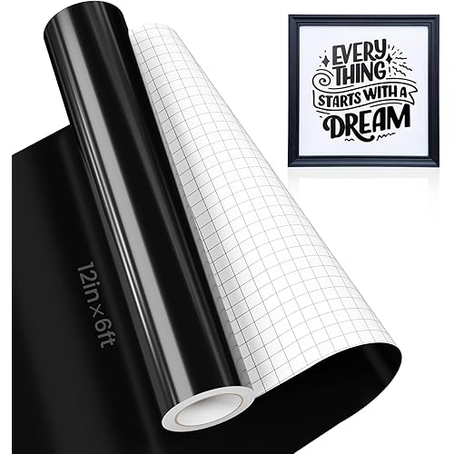 Permanent Black Adhesive Vinyl, Black Permanent Vinyl for Cricut Machine and Vinyl Cutter Machine, 12" x 6FT Waterproof Black Vinyl, Permanent Outdoor Vinyl Sheets for Car Decal, Decor Sticker