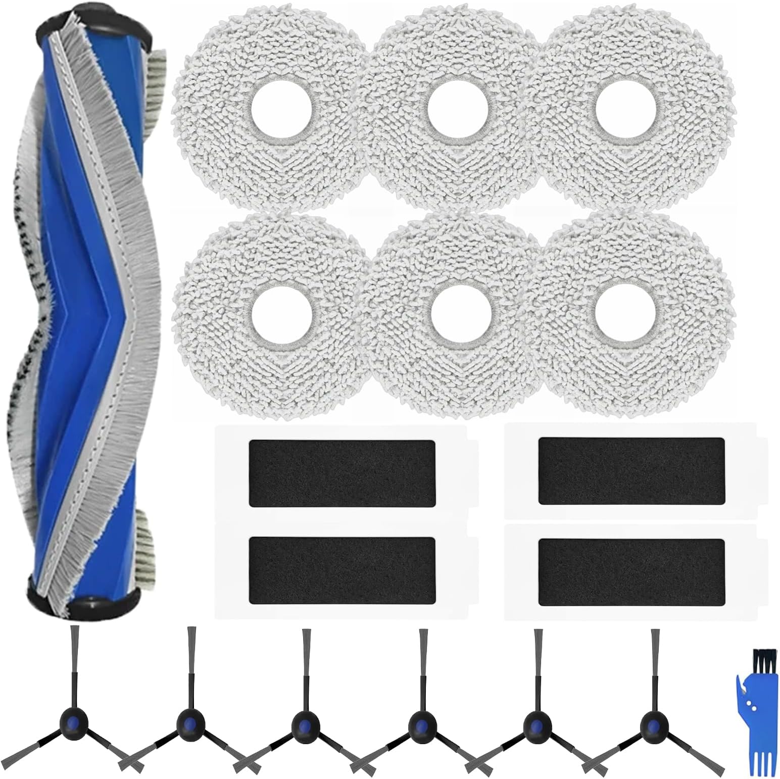 18 Pcs Accessories for Ecovacs Deebot T30S, T30 PRO Omni, T30S Combo, for Yeedi M12 Pro Vacuum Cleaner, 1 Main Brush, 4 Filters, 6 Mop Pads, 6 Side Brushes, T30S Replacement