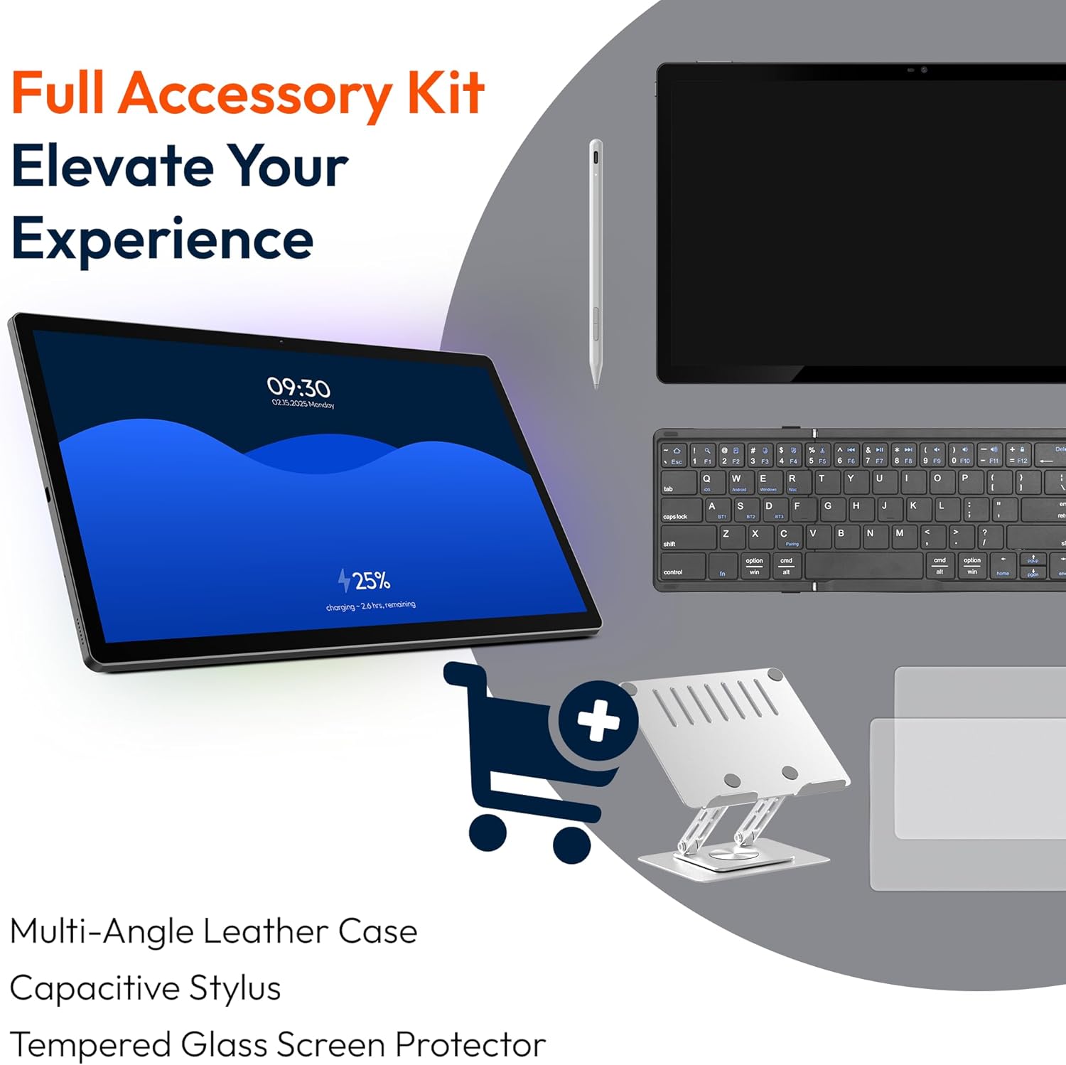 Diagram showing the tablet's quad speakers, Type-C port, and TF card slot.