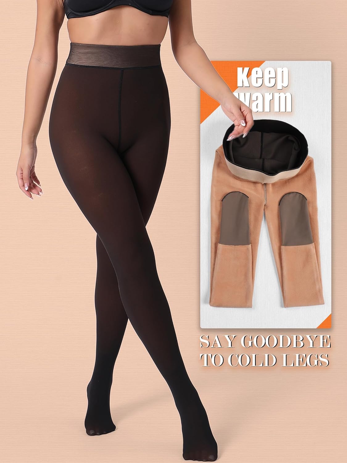 HONENNA 5 Skin Colors Fake Translucent Fleece Lined Tights, Winter Thermal Pantyhose for Women under Dress, medias térmicas - Image 5