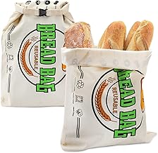 Lyellfe 2 Pack Reusable Bread Bags, Freezer Bread Storage Bag, Cotton Bread Keeper with Snap, Waterproof Liner, Great for Homemade Bread Loaf, Baguette, Keeps Bread Fresh