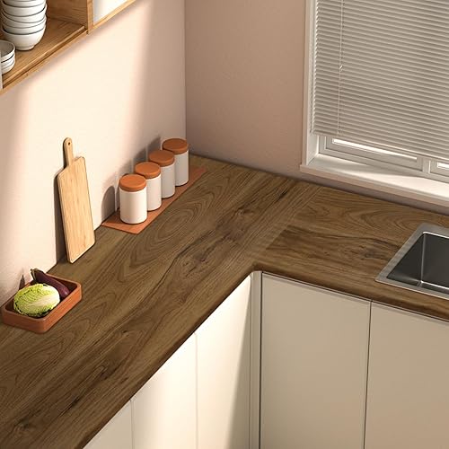 Miniatura 33 de LXCREAT Papel de contacto de bloque de carnicero de madera sintética, papel tapiz Shiplap para despegar y pegar, tablones de madera para paredes