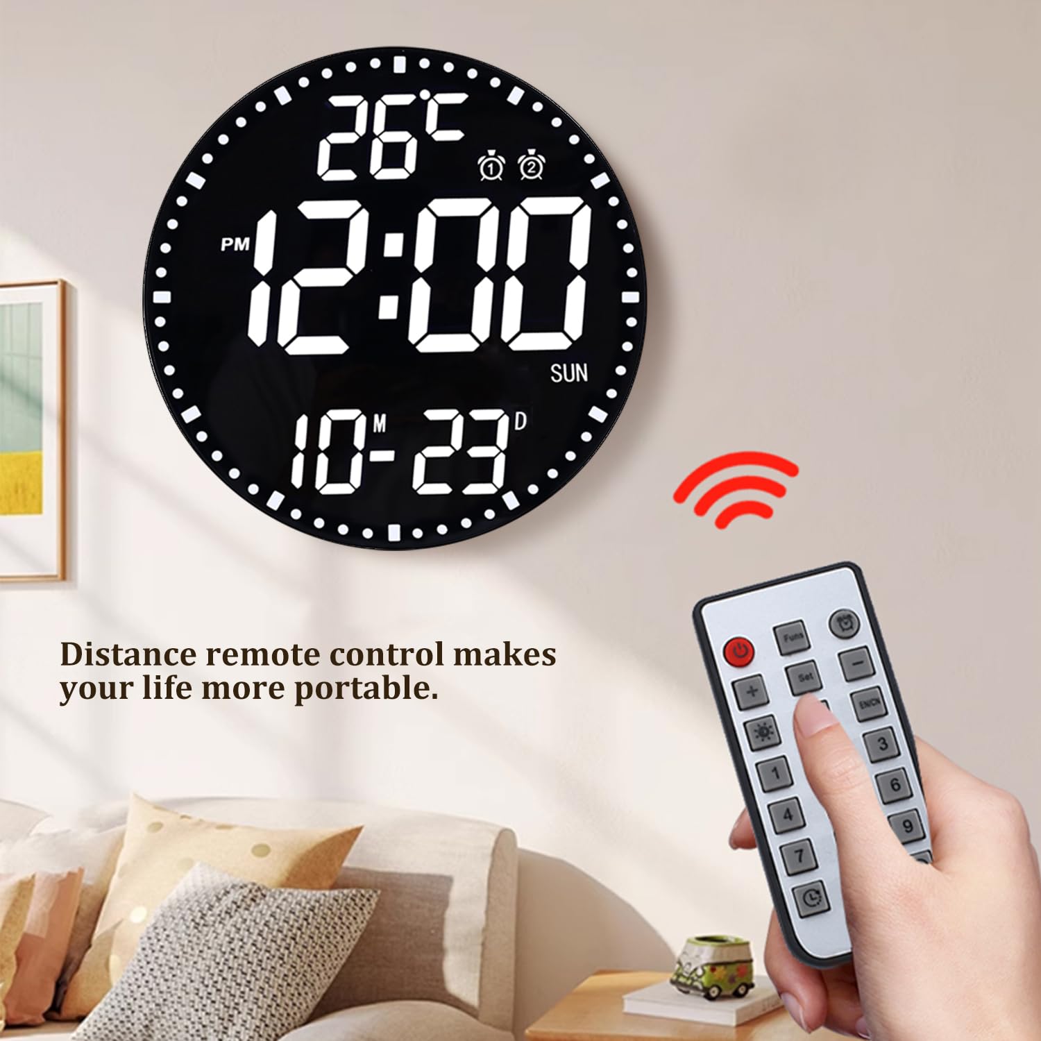 HZDHCLH Horloge murale numérique 12" LED avec télécommande réveil