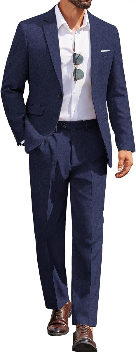 COOFANDY Trajes de hombre de corte clásico, conjunto de traje de 2 piezas, chaqueta informal con un botón, traje de negocios de boda separado