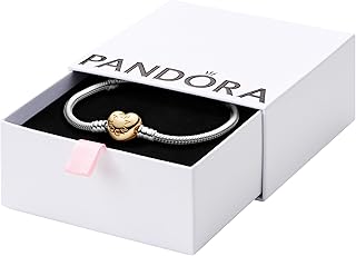 Pandora Moments Heart Clasp Snake Chain Bracelet - Two-Tone Charm Bracelet for Women - Compatible Moments Charms - Sterling Silver Shine - Comes with Gift Box - 7.9"