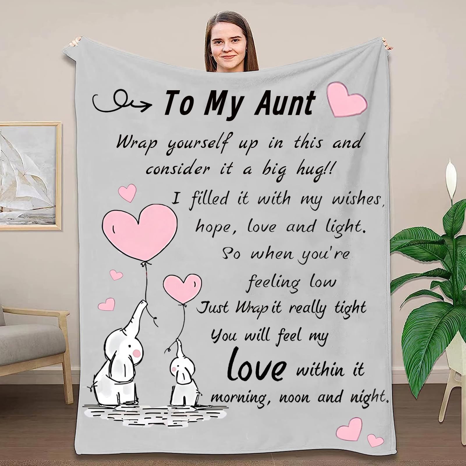Zqymm Aunt Ie Gifts From Niece Nephew - Birthday Gifts For Elephant Flannel Blanket Gifts For Ie, Personalised Blanket Gift To My For Christmas Birthday Wedding Gifts
