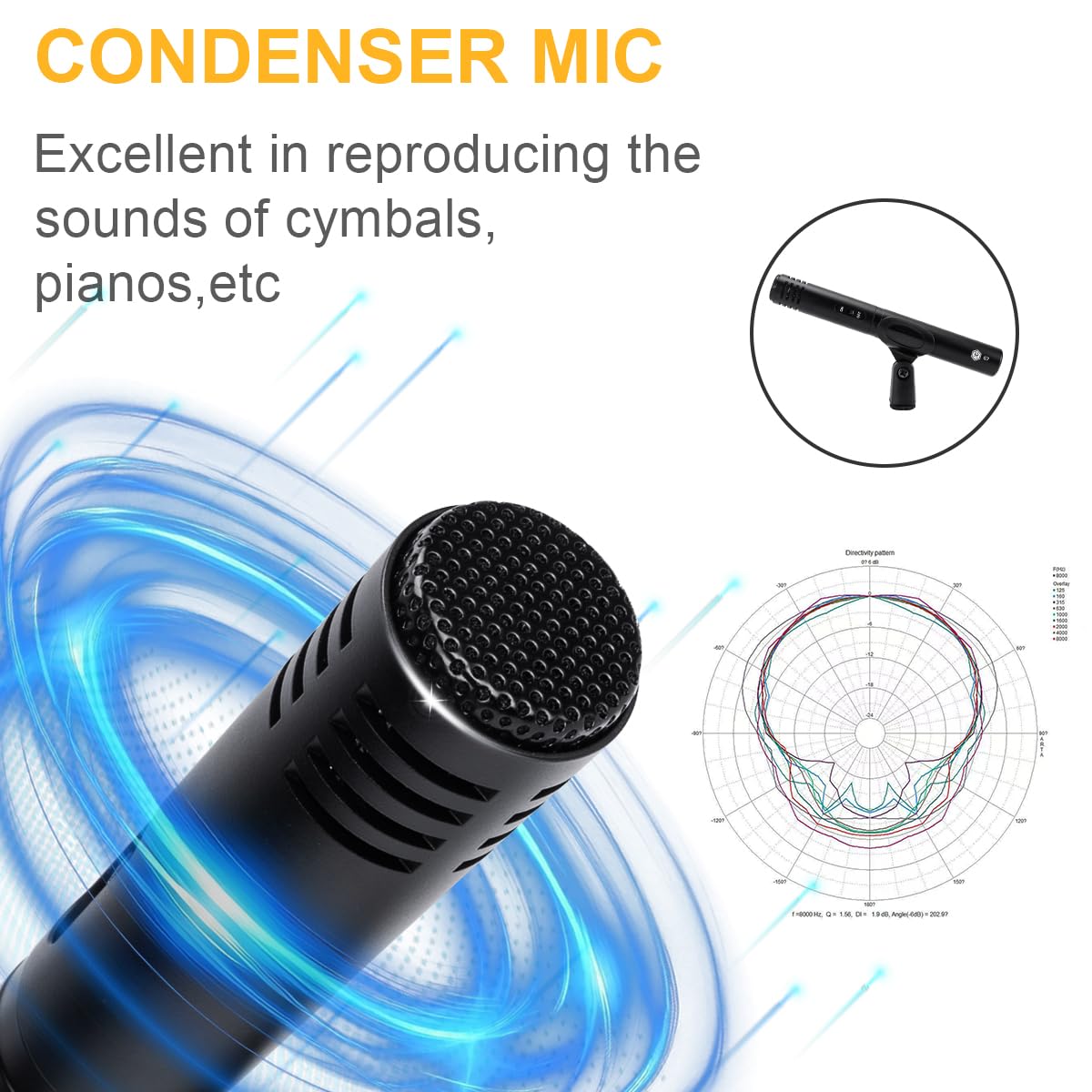 INMix G7 Zestaw 7 dynamicznych mikrofonów przewodowych do perkusji (cały metal), Kick Bass, Tom/werbel i talerze, do perkusji, głosu, innych instrumentów z gwintowanym klipsem, wkładkami,