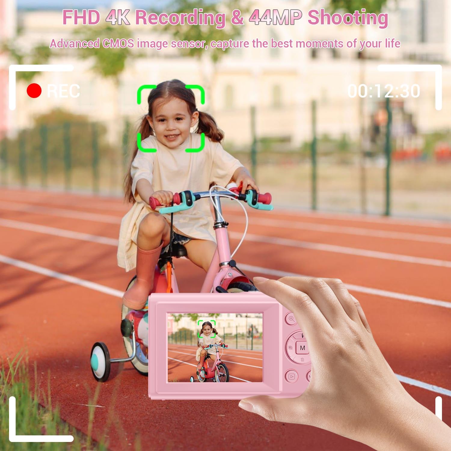 デジタルカメラ、4K 44MP オートフォーカスポイント&amp;シュートカメラ 16倍ズーム 2.4インチ LCDポータブルコンパ