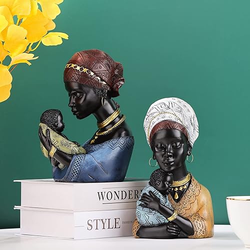 Miniatura 6 de LCCCK Estatuilla africana de madre e hijo, figura de resina africana de princesa afroamericana, estatua de madre con bebé, adecuada para gratitud,