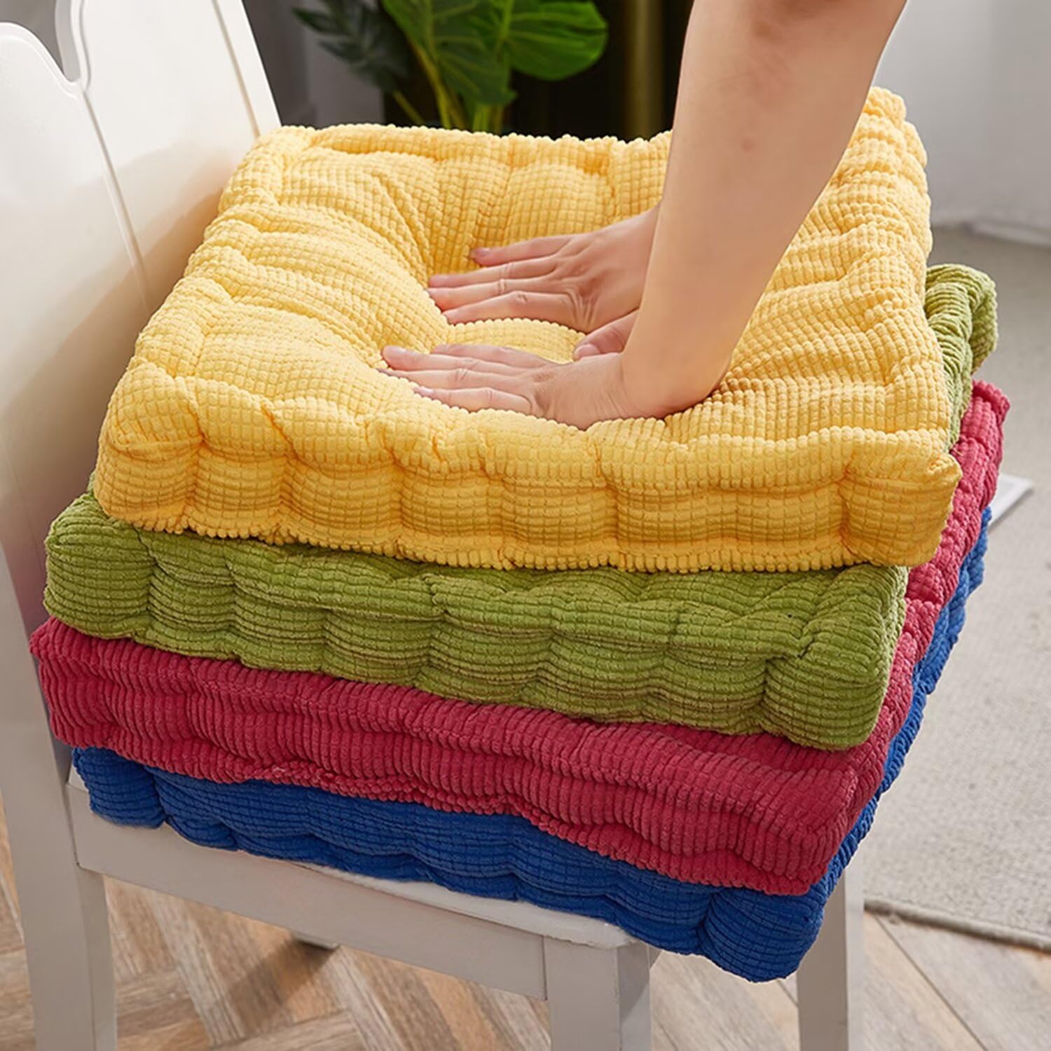 Lot de 4 coussins de chaise 45 x 45 cm - Utilisation intérieure et extérieure - 100 % coton - Coussin de sol ferme - Coussin de yoga pour animal domestique - Orange
