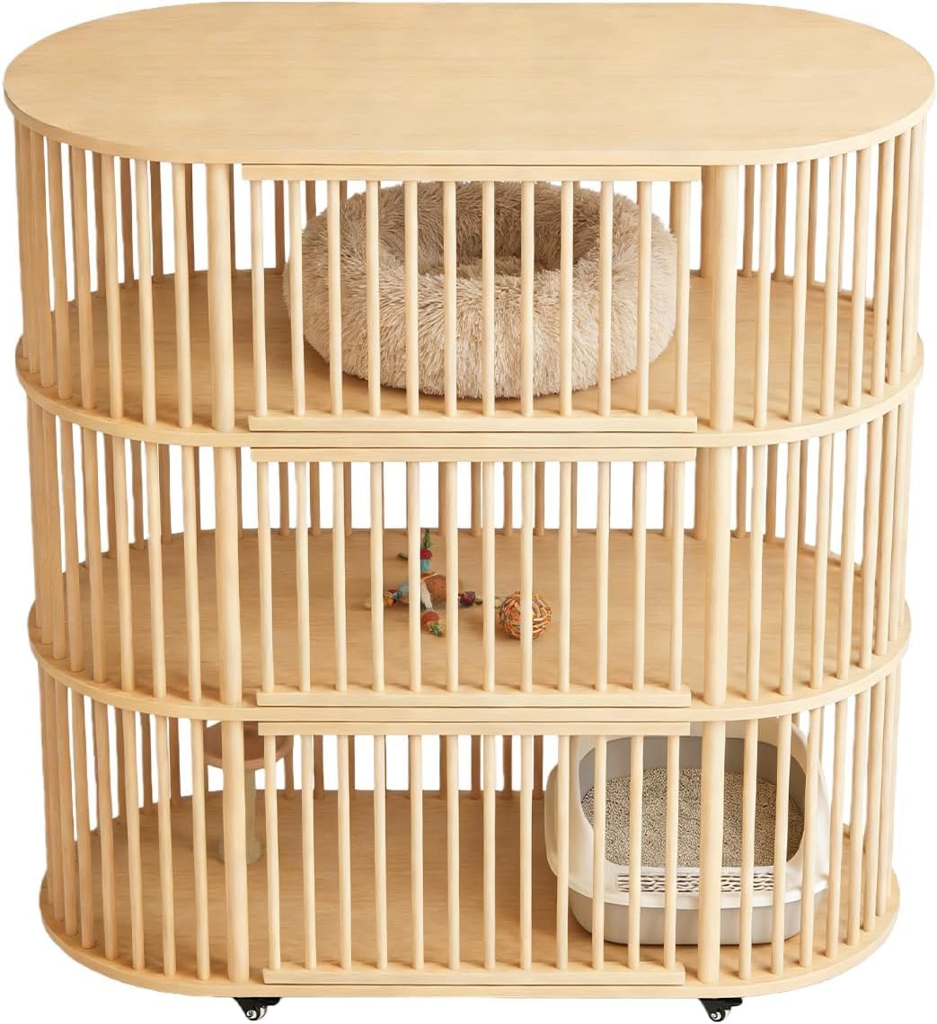 Amazon.co.jp: TUIYIDUO 猫ケージ 木製 3段 キャットケージ 幅112cm